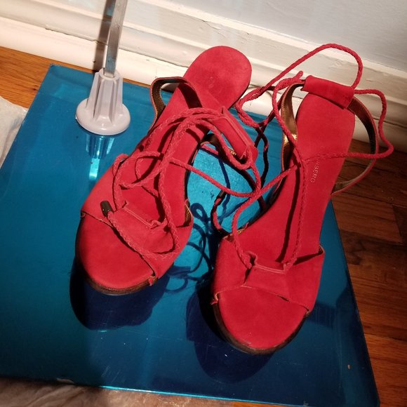 Diane Von Furstenberg Wood Wedges Sandals Sz 8.5 - Picture 6 of 6